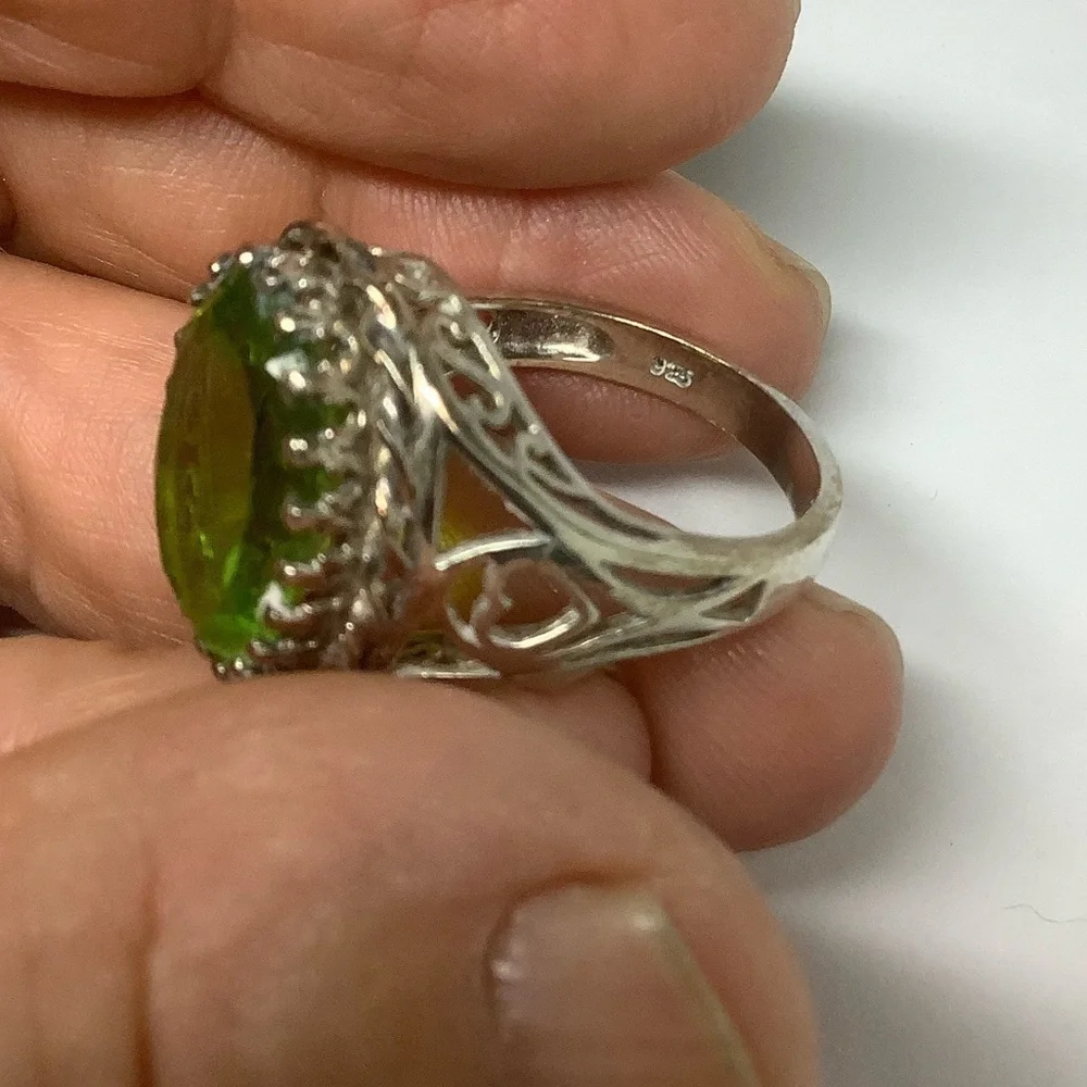 Sterling silver green gemstone ring